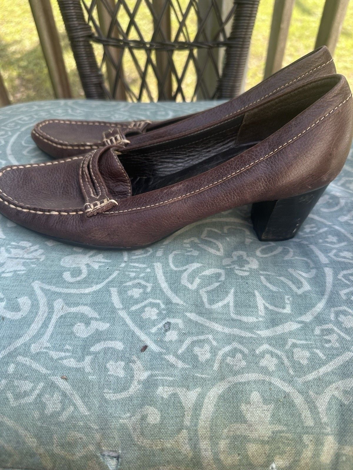 VINTAGE Lakrizia Women's Brown Leather Heels Square Toe EU 39 US 8.5 5