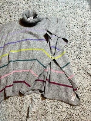 LOFT Oversized Soft & Cozy Gray Striped Turtleneck Poncho Sweater Medium Large 3