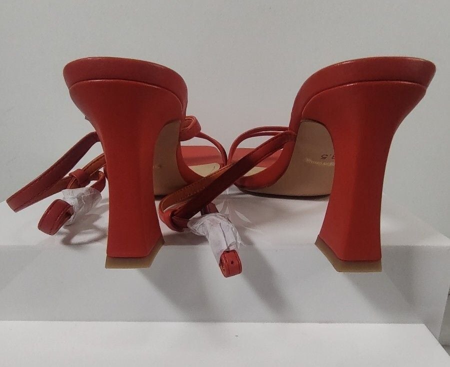 Aiunlind Orange Womens 2.5 in Kitten Low Heel, Strappy Square Open Toe, Size 8.5 6