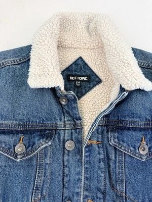 Hot Topic Denim Jacket Men's Small Sherpa Lined Collar Jean Trucker 3