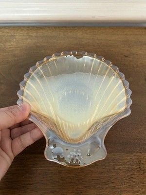 Vintage Carnival Glass Trinket Dish IRIDESCENT Glass Marigold Seashell 6" MINT 3