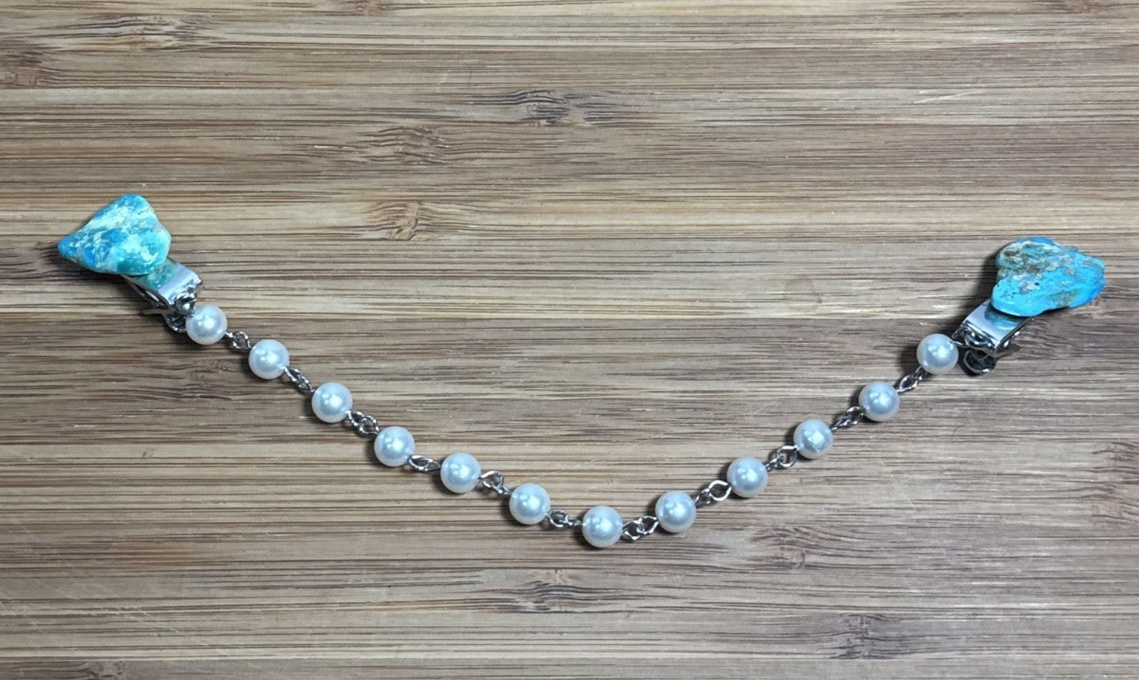 Vintage Turquoise Pearl Sweater Guard Clip Chain Southwestern Jewelry 5