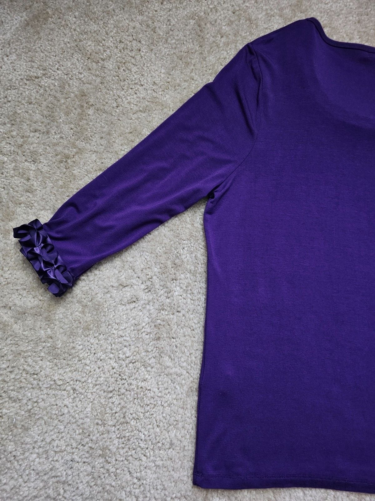 August Silk Women's XL Purple 3/4 Sleeve Top Satin Ruffle Rosette Trim Scoop Nec 8