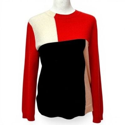 Chinti & Parker 100% Cashmere Colorblock Sweater Red Black Pink Cream Size S 2