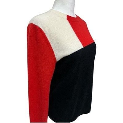 Chinti & Parker 100% Cashmere Colorblock Sweater Red Black Pink Cream Size S 3