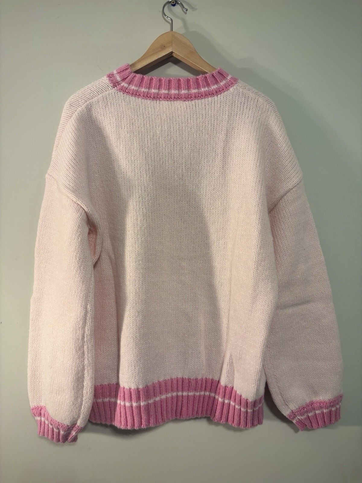 Fantastic Fawn Tennis Club Graphic Knit Crewneck Pullover Sweater Pink/White S 7