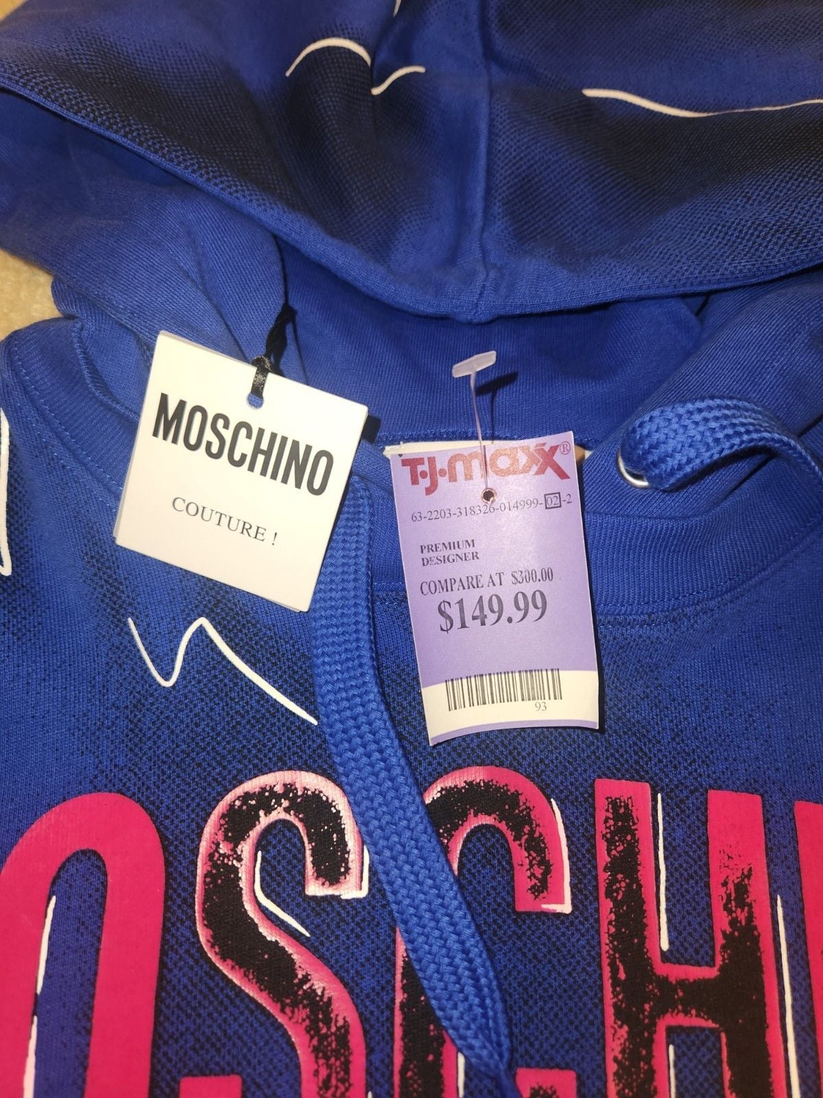 Moschino Men’s L Blue Pullover Hooded Fleece Hoodie Graphic Print Logo NWT 4