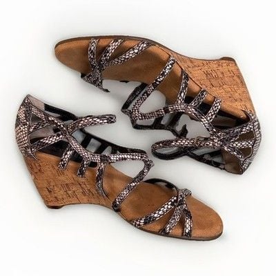 Aerosoles Snake Print Leather Cork Wedges Sandals Sz 7.5 Animal Y2K Heels Womens 9
