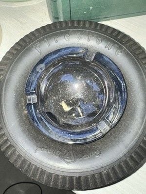 Vintage Firestone Transport 100 tubeless Rubber Tire with Glass Embossed Ashtray 3