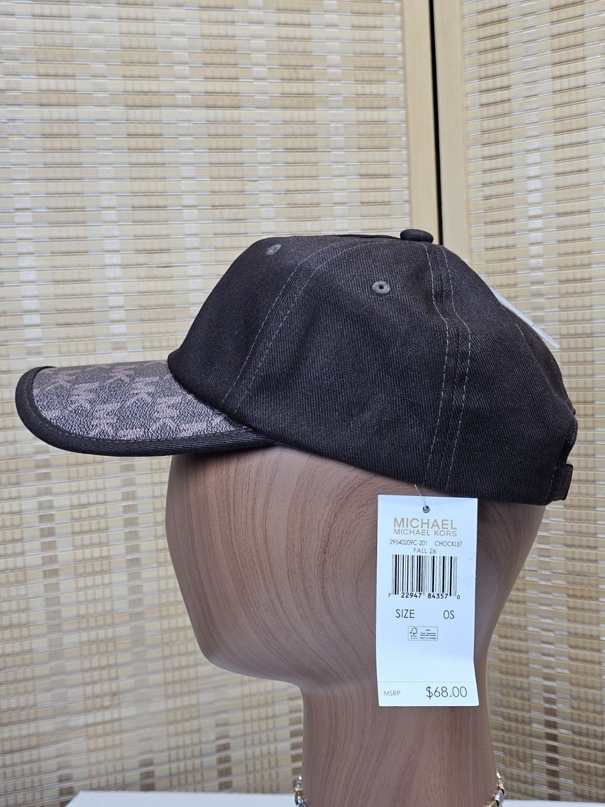 Michael Kors Chocolate MK Monogram Brim Baseball Cap One Size NWT 3