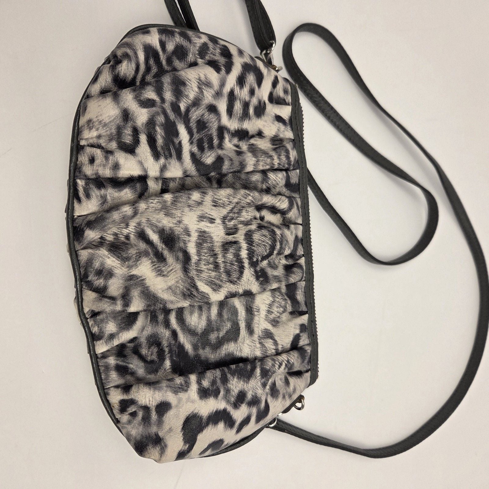 BRIGHTON Cosmo Cat Crossbody Clutch Mini Bag Grey Snow Leopard Animal Print 7