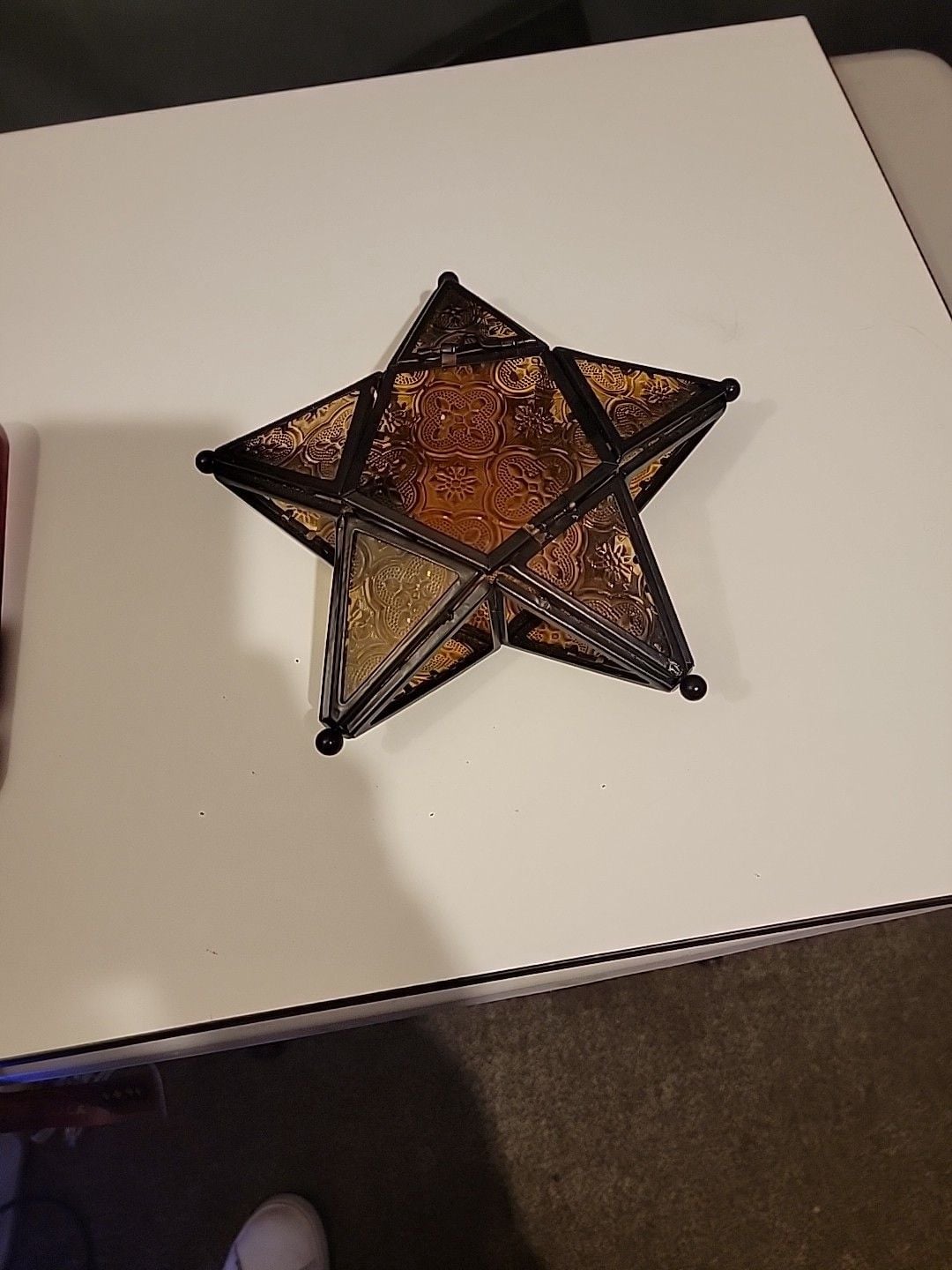 VINTAGE Moravian Star Light Lantern Tea Lite Candle Holder Metal & Glass 11