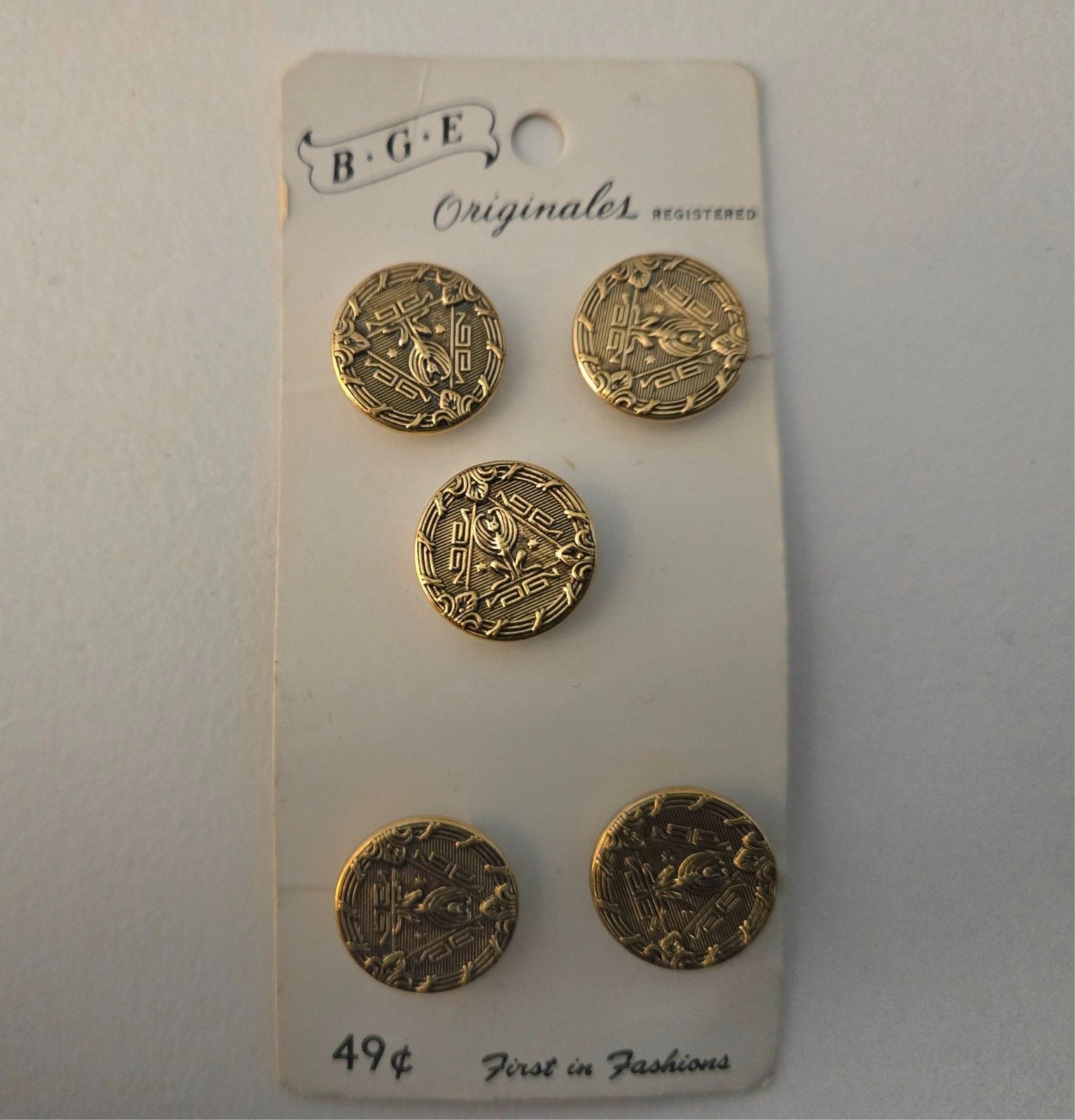 5 Vintage Egyptian Anubis / Gargoyle Brass Buttons ~ BGE Originales ~ ½” ~ New 1