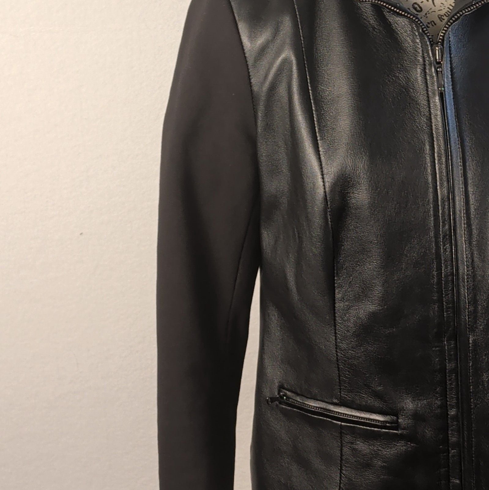Talbots Petites Womens Black Leather Zip Front Jacket Collared Pockets 8P 5