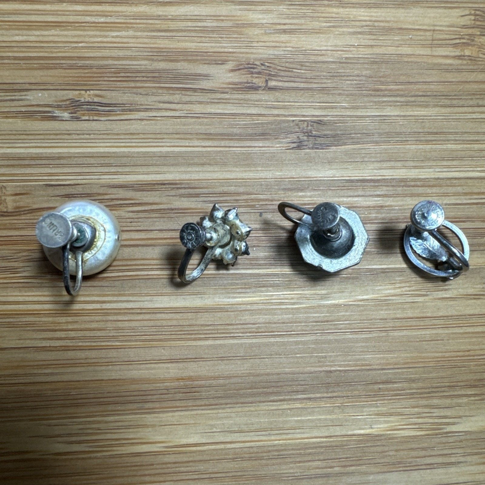 Vintage Sterling Silver Single Earrings Lot of 4 Screw Back Pearl Rhinestone 5