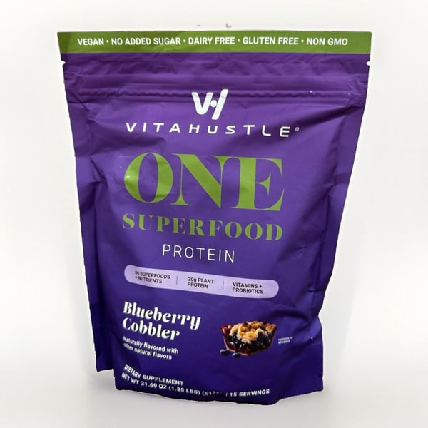 VitaHustle ONE Vegan Protein Powder, Blueberry Cobbler, 15 Servings