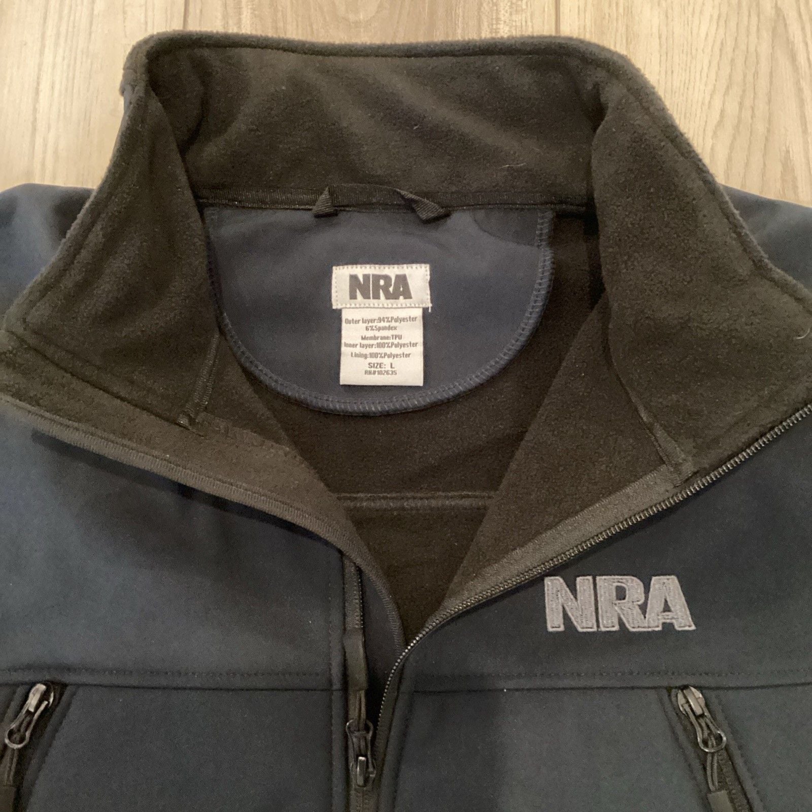 NRA Jacket Men's LARGE Blue Full Zip Shield Lined LIGHT Weight Pockets 3