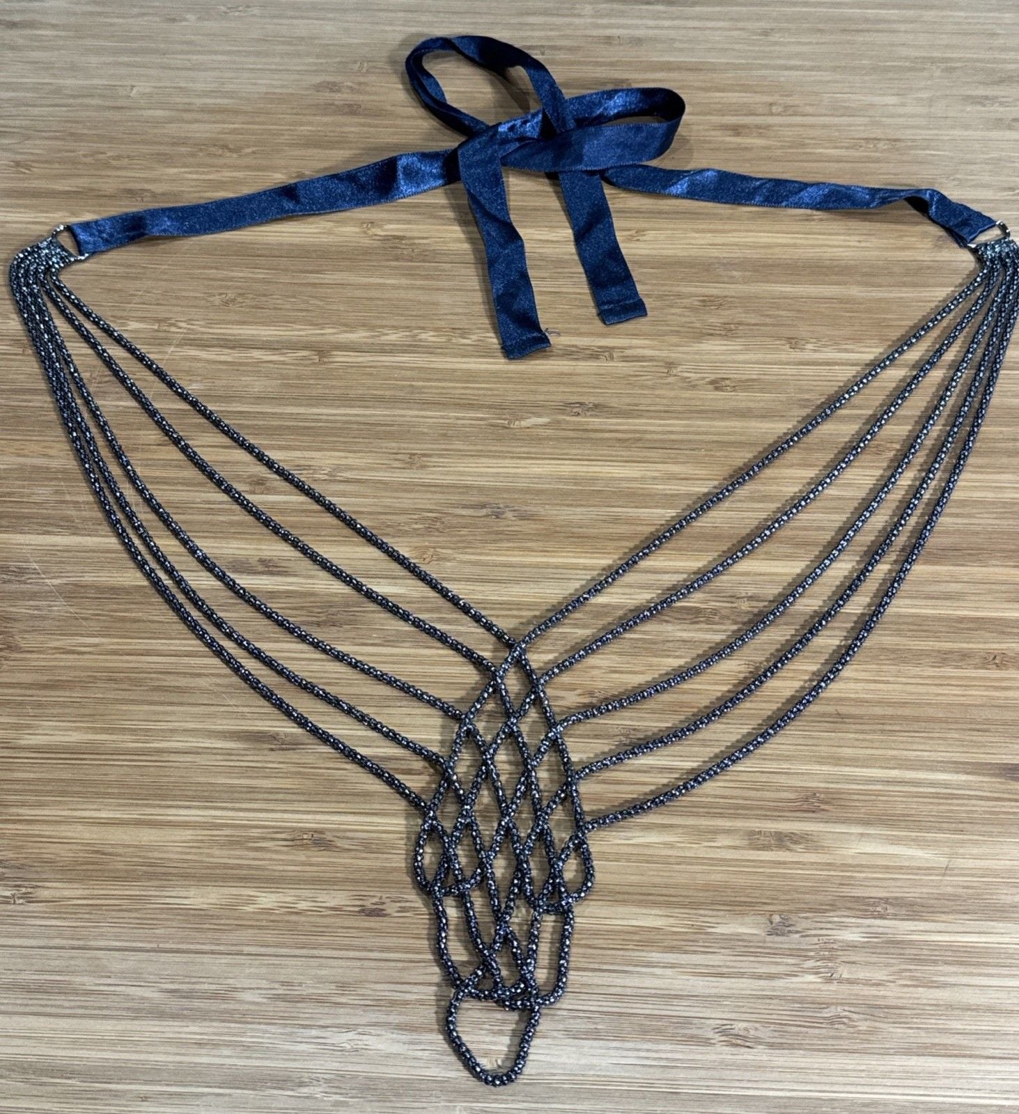 Gunmetal Beaded Drape Belt Waist Chain Goth Witch Spider Web Halloween Costume 1