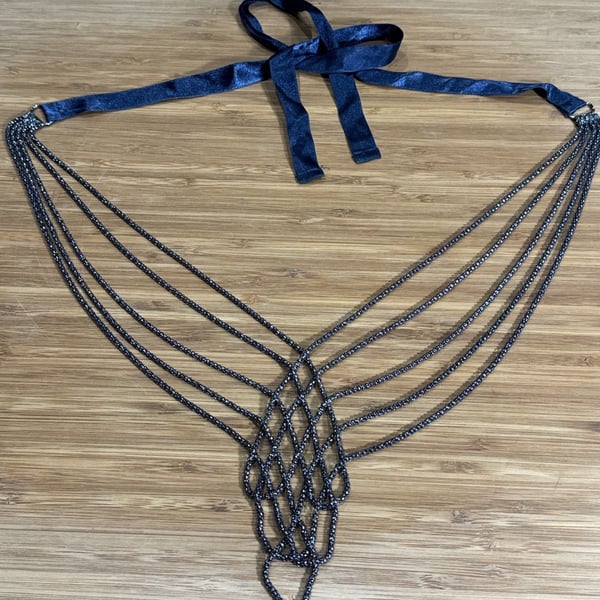 Gunmetal Beaded Drape Belt Waist Chain Goth Witch Spider Web Halloween Costume