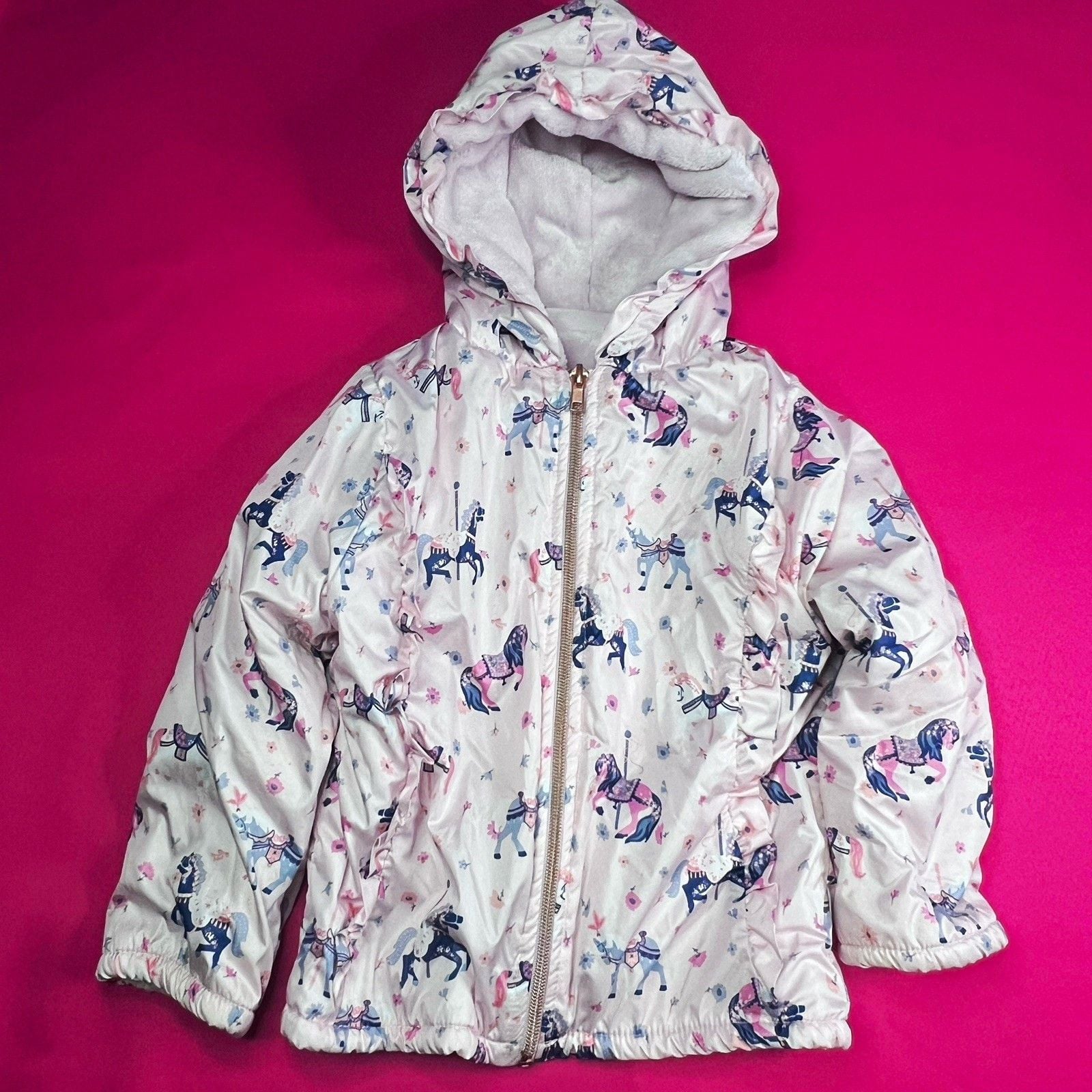 Penelope Mack Ltd Girls Unicorn Hooded Full Zip Puffer Jacket Pink/White 4T 2
