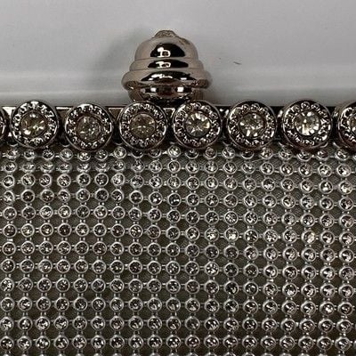Silver Rhinestone Shimmer Sparkle Clutch Evening Bag With Long Chain Strap 4