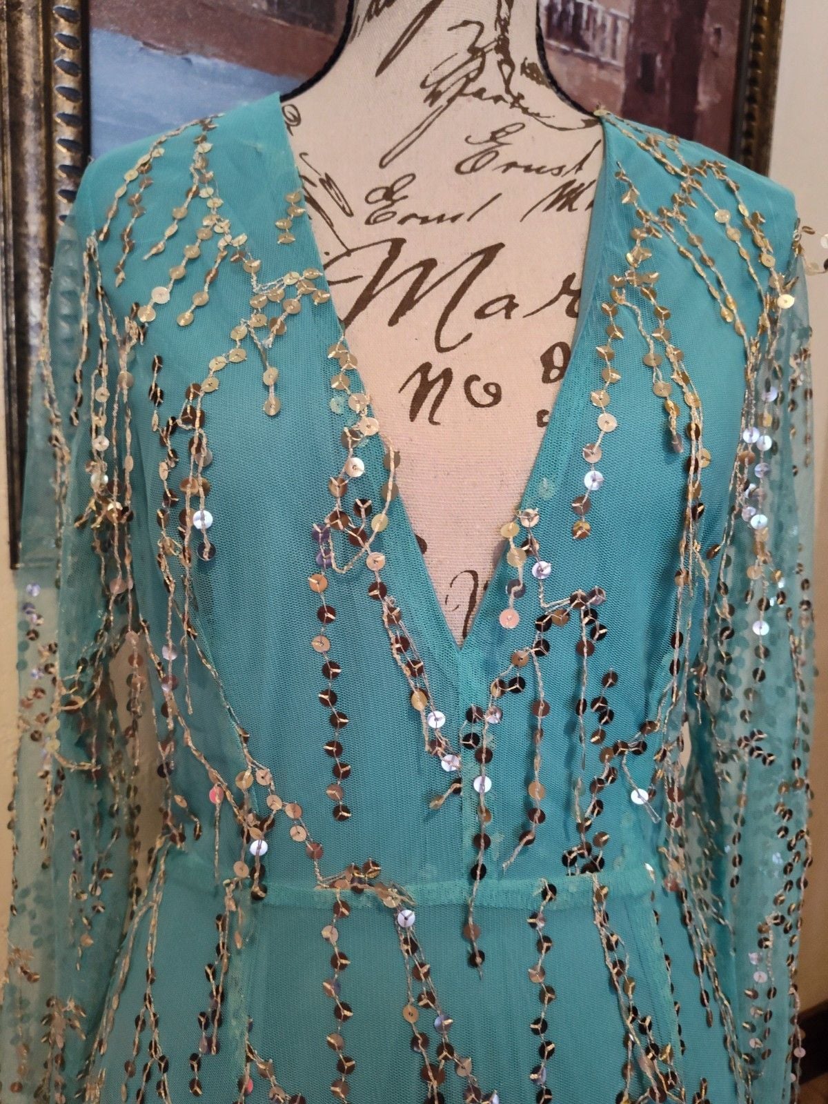 NWT Southern Fried Chics "Magic Mirror" Teal Sequin Fringe Cocktail Dress Sz Sm 5