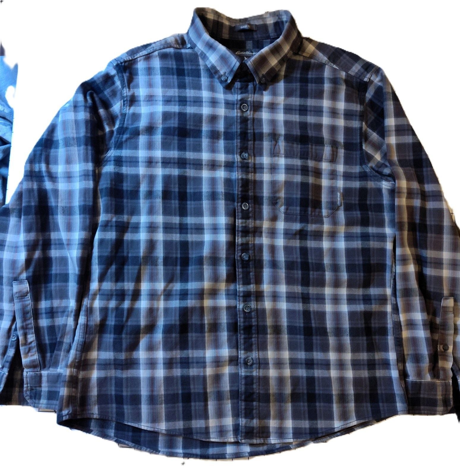 Eddie Bauer Classic Fit Men's Size Large Black, Gray & White Flannel Shirt 2