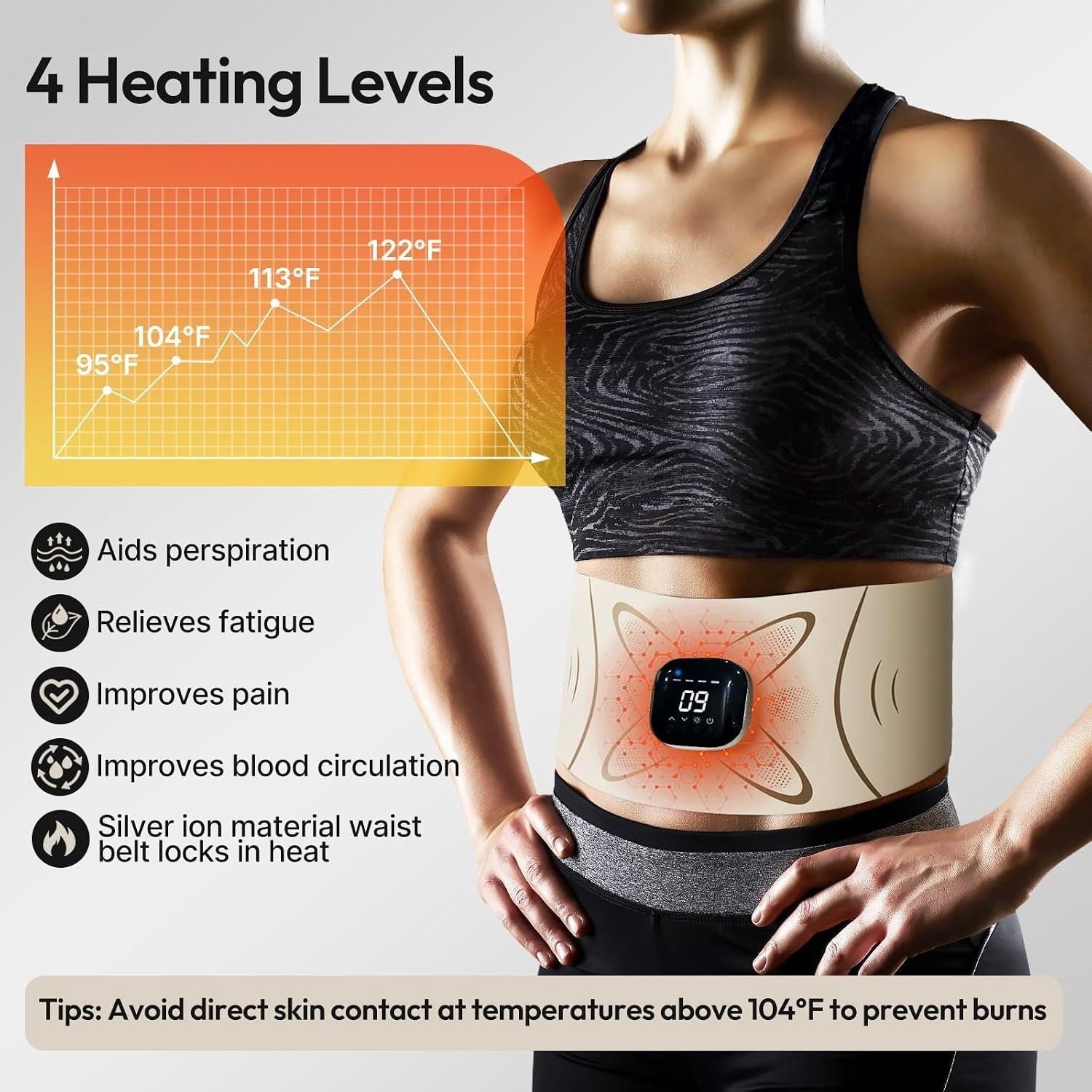 Ab Stimulator Muscle Toner - Heating & Massage Functions, Fat Burning & Abdomina 6