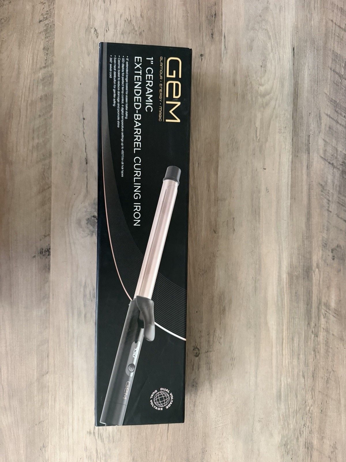 GEM 1” Ceramic Curling Iron Extended Barrel Rose Gold Dual Voltage 2