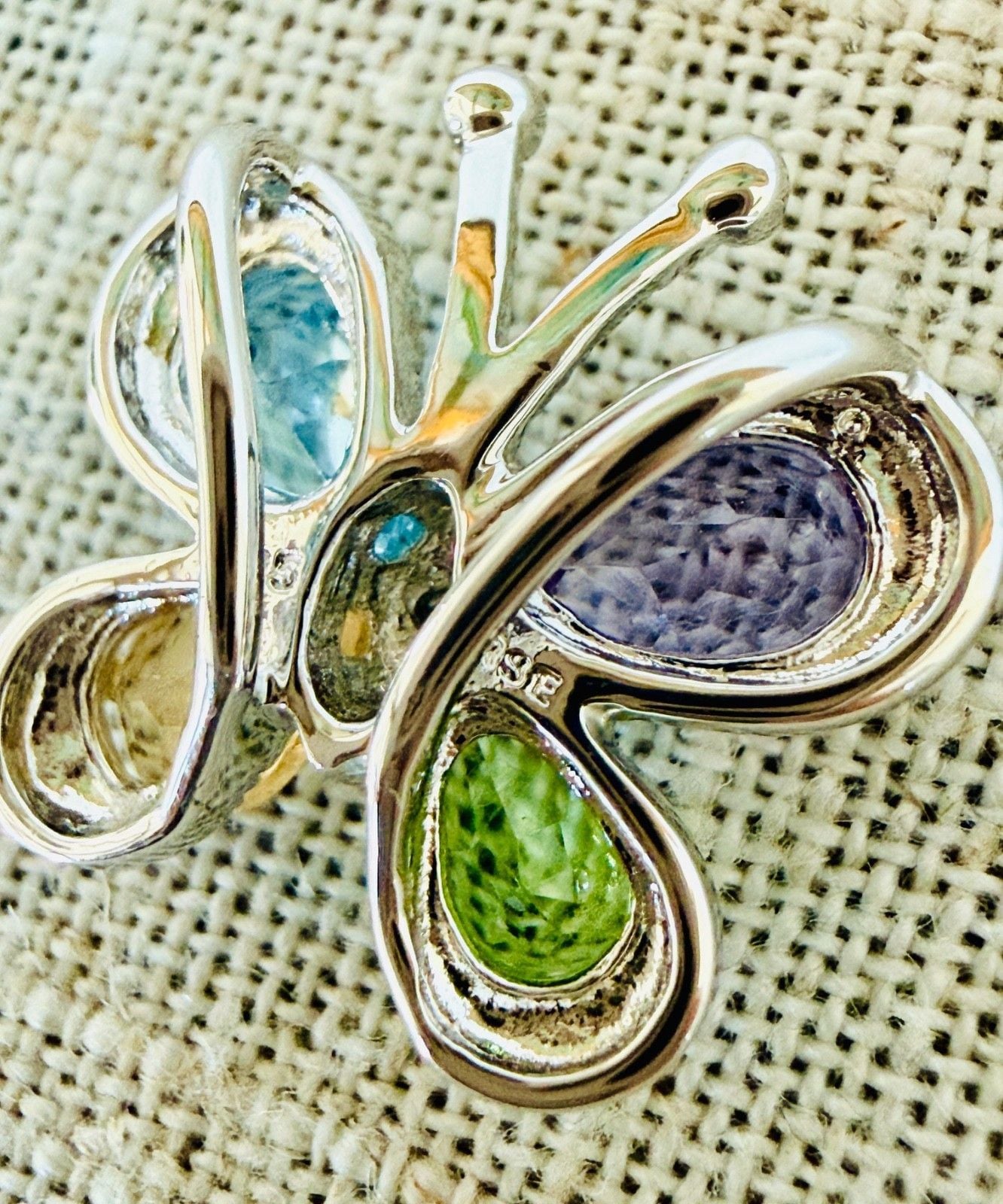 Vintage Sterling Silver Butterfly Pendant Amethyst Topaz Peridot Citrine 9