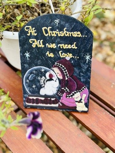 Handmade “At Christmas All We Need Is Love” Christmas Wall Hanging 8.5” x 6” 4
