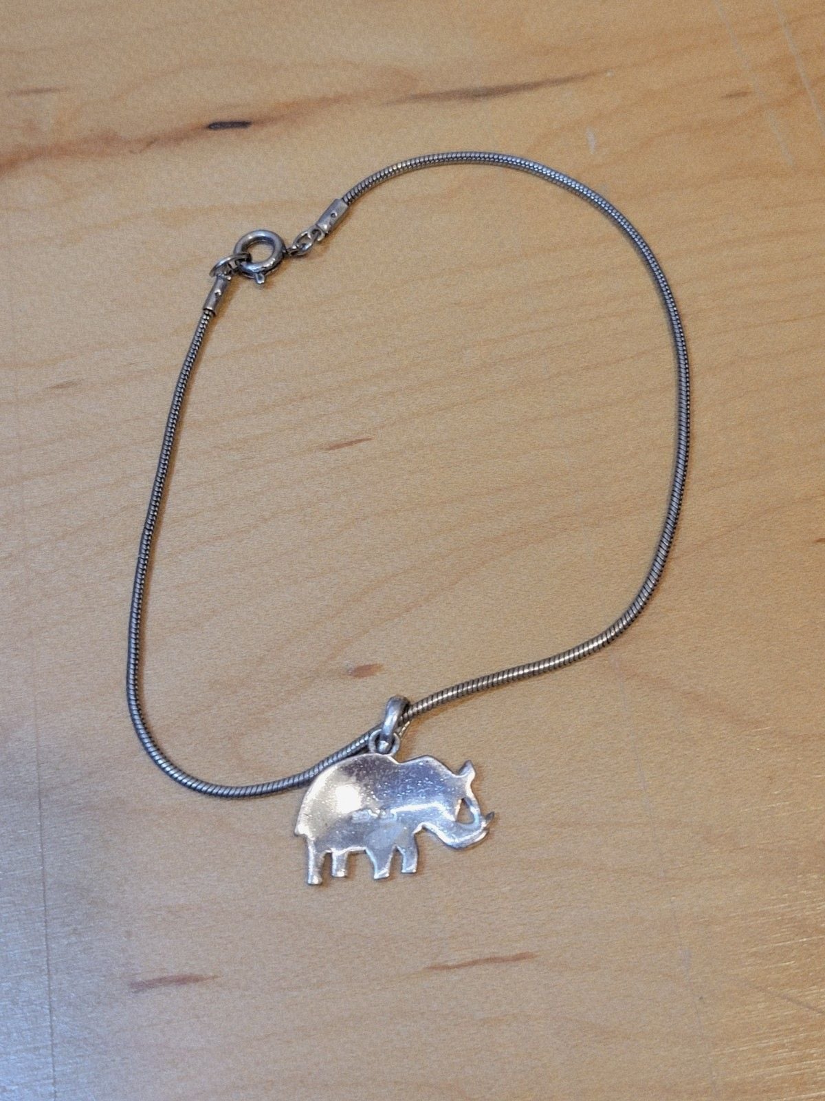 925 Sterling Silver Marcasite Elephant Charm Snake Chain Bracelet Vintage 7