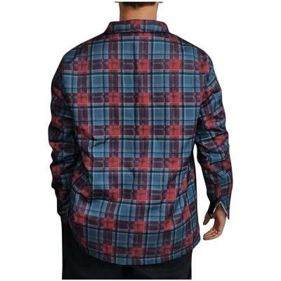 Men's Plaid Jacket Fleece Jacket Casual Long Sleeve Baggy Coat 5