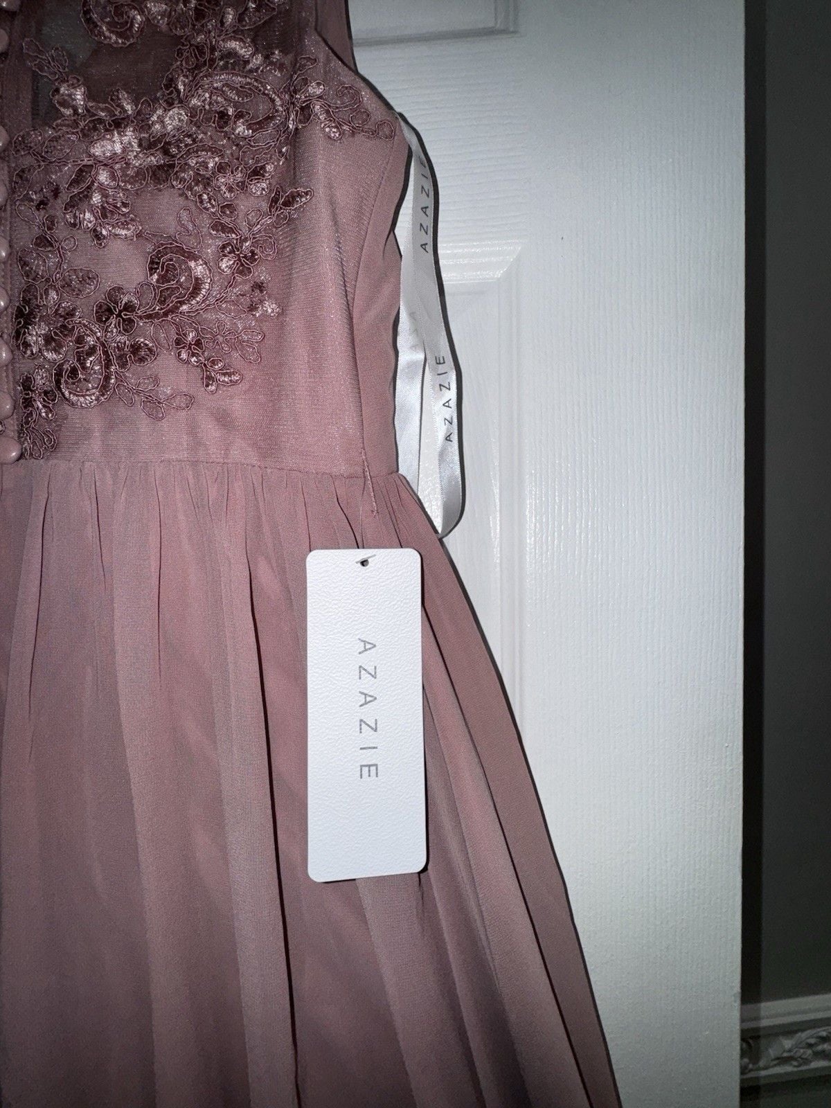 Azazie KingsleyDesert Rose A-Line Lace Chiffon Dress 11