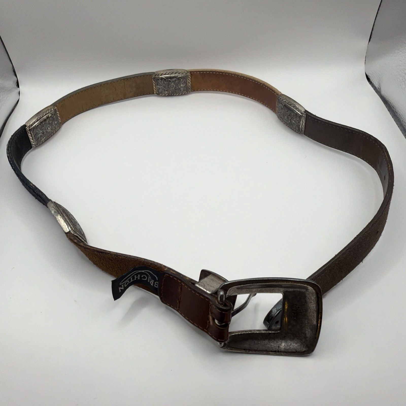 Brighton S4560 1994 woman's brown black leather belt ~ Length 34” ~ Made in USA 6