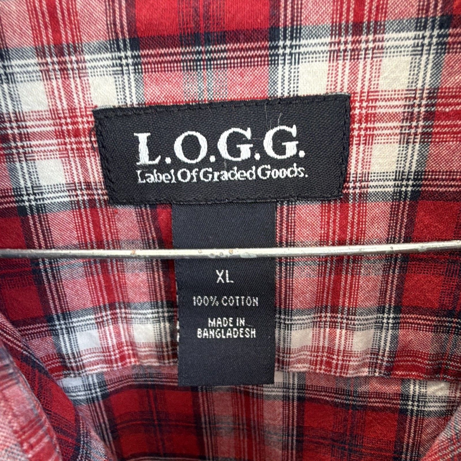 L.O.G.G. Men's XL Plaid Flannel Button-Up Shirt Long Sleeve Red White Black 3