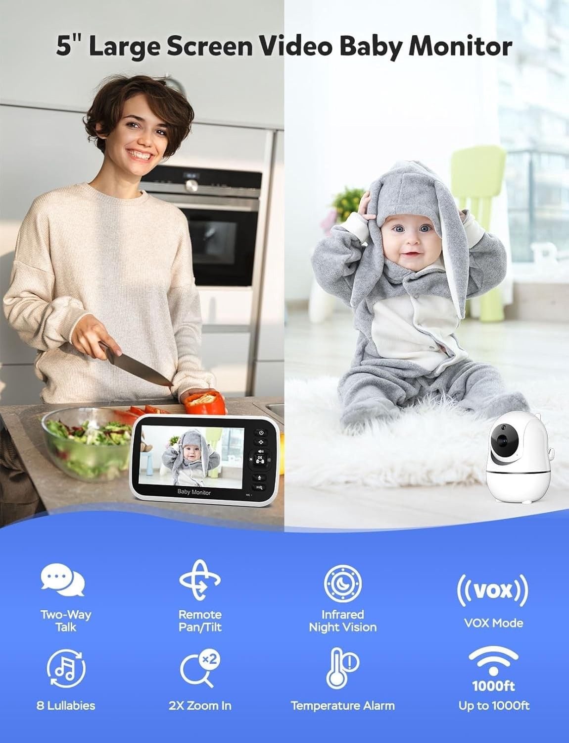 GoodBaby 5" Baby Monitor with Camera and Audio, No WiFi Secure Camera, 30-Hour 2