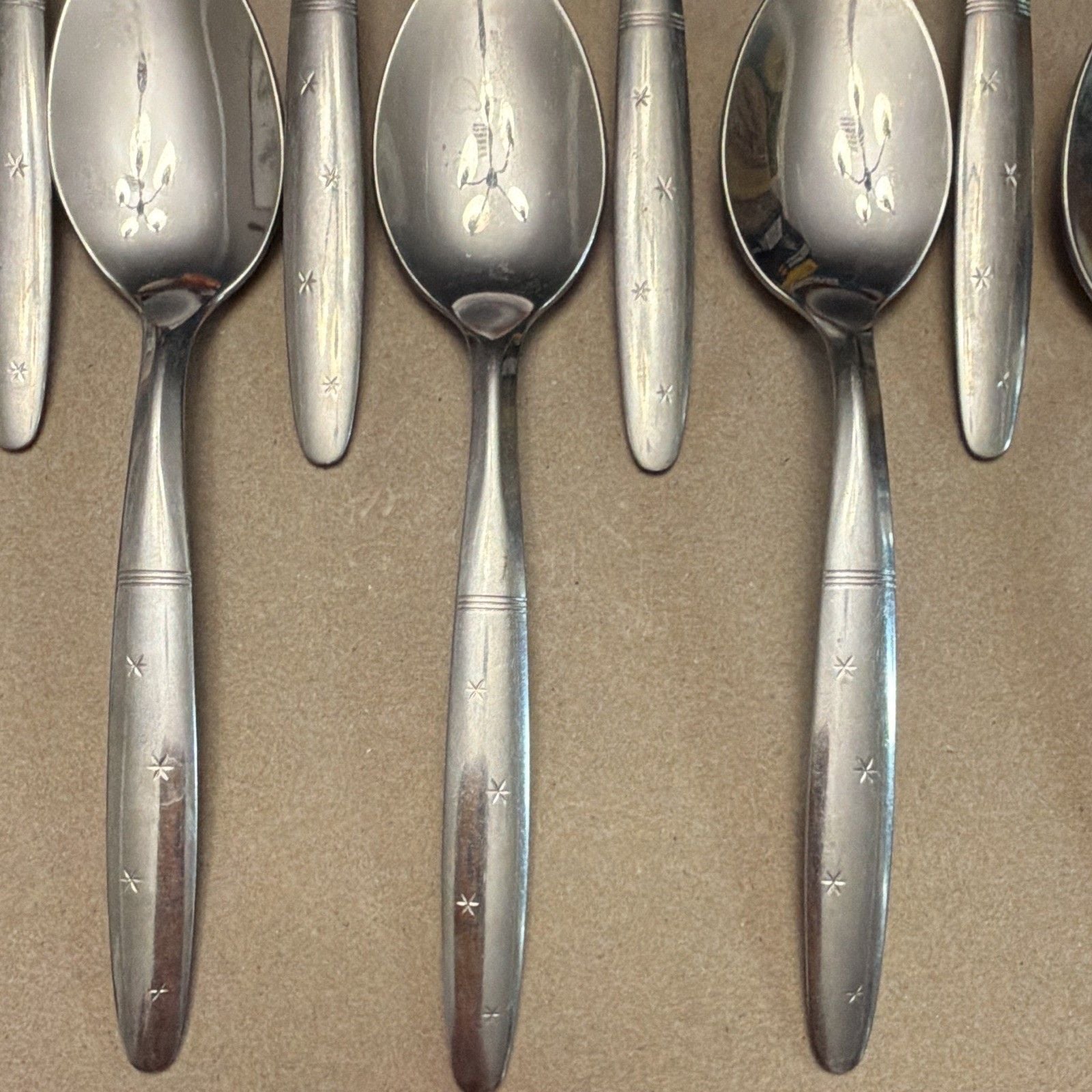 Lot of 9 Washington Forge Starflyte Teaspoons Stainless Steel 6" Vintage MCM 3