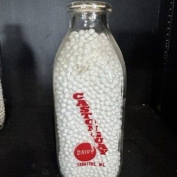CASTONGUAY DAIRY 9" Clear Glass Square 1 Quart Milk Bottle Sabattus, Maine