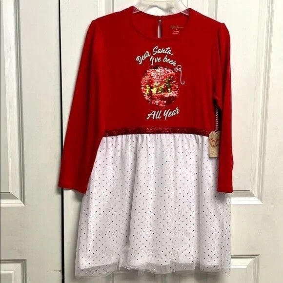 NEW Magical Season Red White Holiday Dress Child Size S 6/7 NWT 2