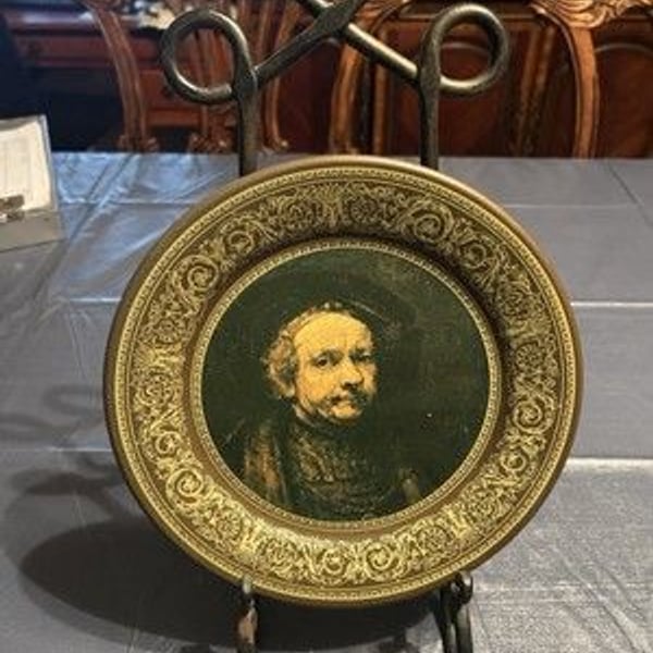 Portrait-Rembrandt Vintage Metal Wall Art Van Rijn (1606-1669) 1974 10in 
