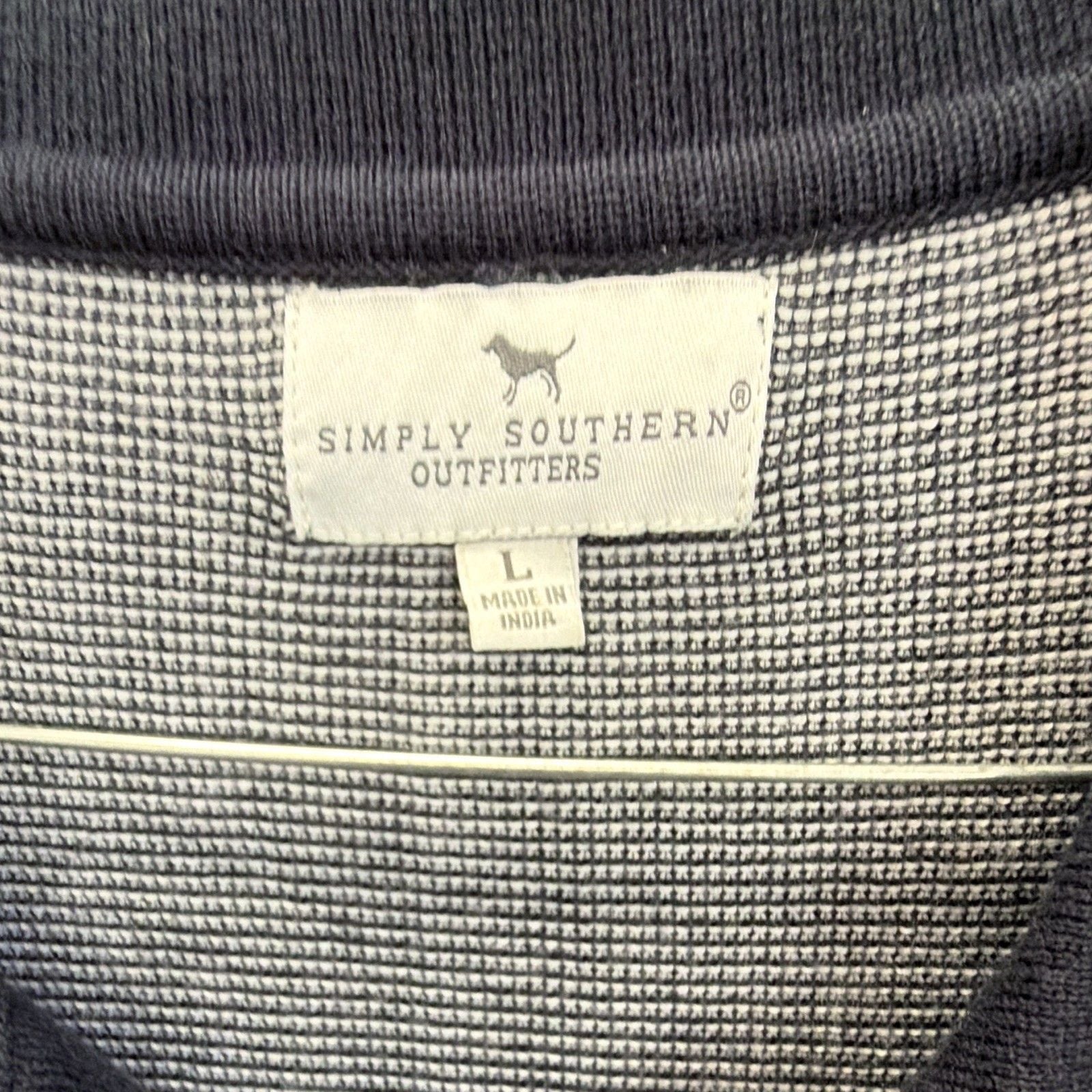 Simply Southern Outfitters Men's Polo Shirt L Short Sleeve V-Neck Knit Gray Navy 3