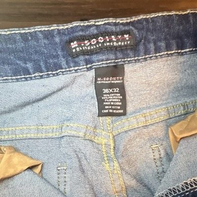 PREOWNED!!! M. Society Men's Blue Medium Wash Slim Tapered Stretch Jeans Strap Buckle 7