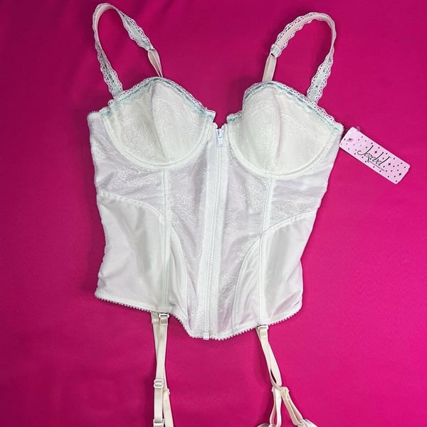 Jezebel White Lace Bustier Corset Garter Belt Lingerie with Garters
