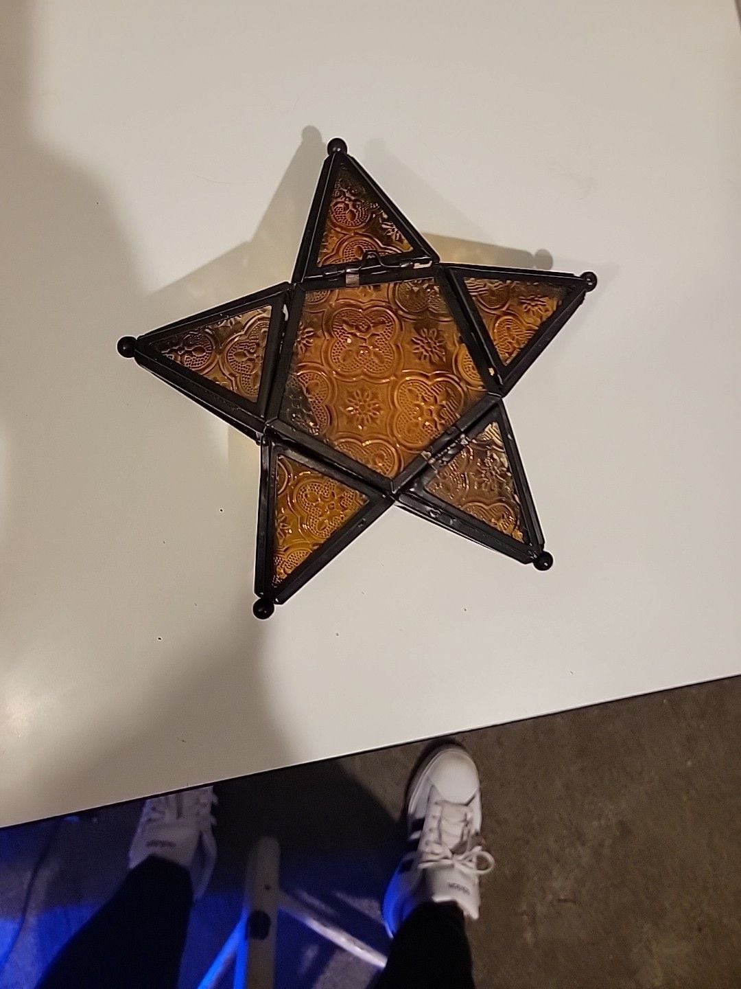 VINTAGE Moravian Star Light Lantern Tea Lite Candle Holder Metal & Glass 10