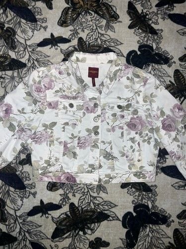 Highway Jeans Cropped Fit Floral Denim Jacket 2