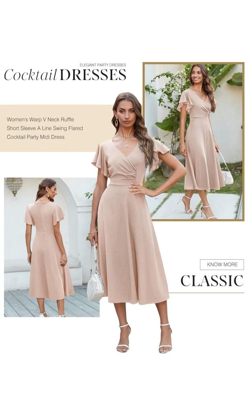 Dokotoo women's V Neck Elegant party Dress Short sleeves skater Dress 7