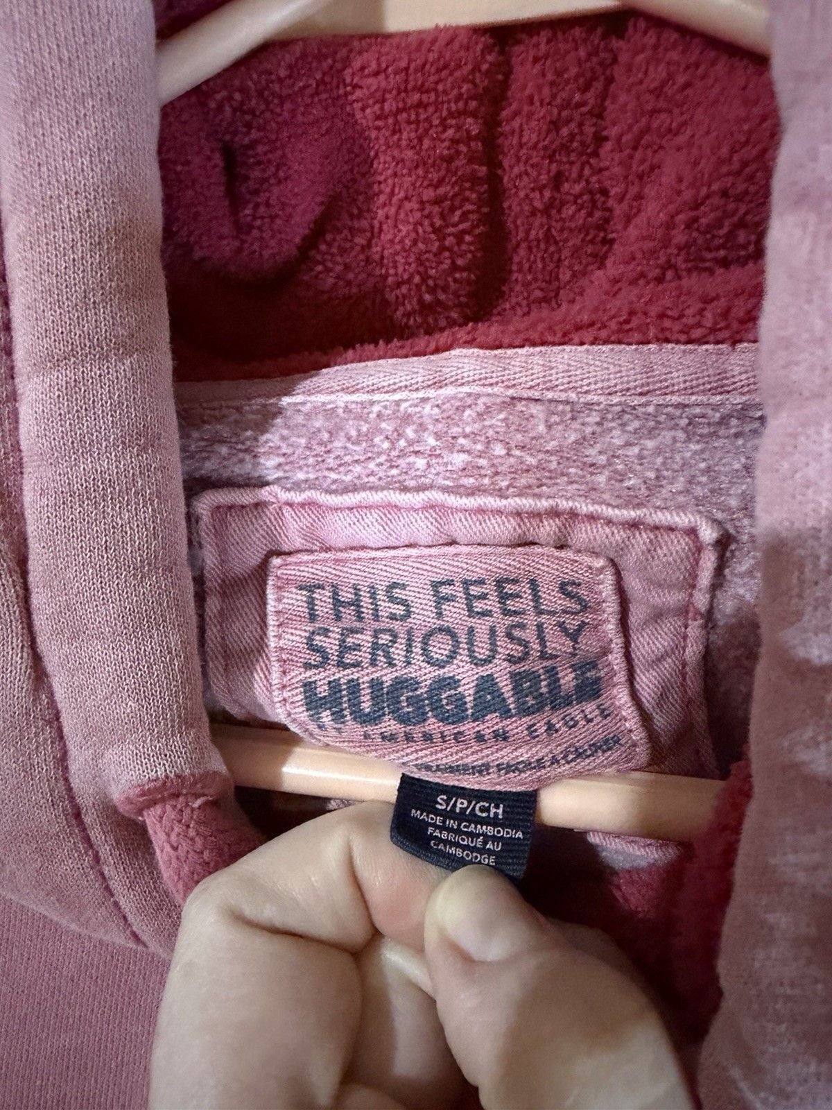 American Eagle Pink Fleece Pullover Hoodie Drawstring Pocket Solid Women's S 3