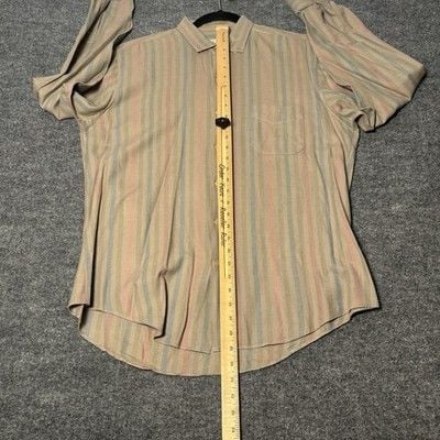 Vintage Sanfranco Ruffini Men Button Down Shirt L Neck Tan Stripe spring casual 11