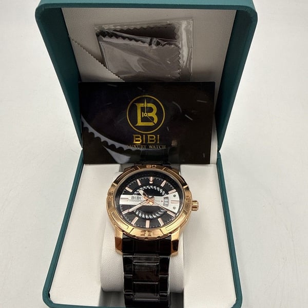 🔥 BIBI Luxury Men’s Watch Rose Gold Black 37mm Quartz B0208 NEW In Box